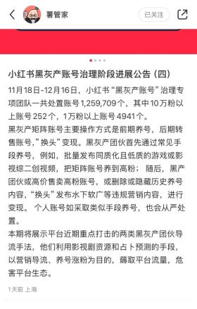 小红书官方公告截图